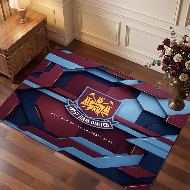 West Ham United Football Print Crystal Velvet Rug, Comfortable Water Absorbent Non Slip Indoor Floor Carpet
