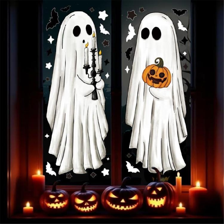 Static Window Decorations Halloween Ghostly bats Pattern Clings Plastic Reusable Glass Door Decal No Residues Design
