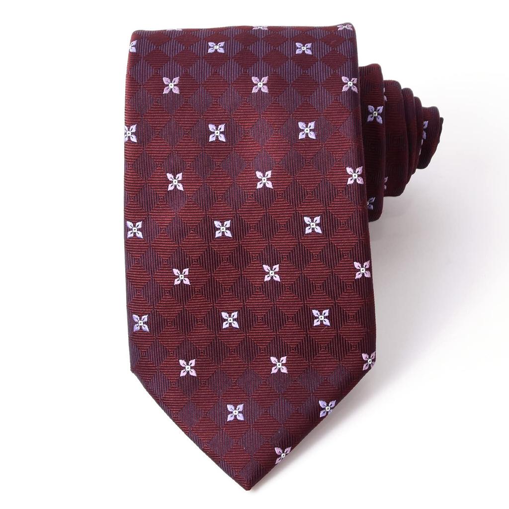 MICHIKO LONDON Brand Made in Silk Jacquard Woven with Small Embroidery Necktie, Japan, 100% (D Pattern Red)