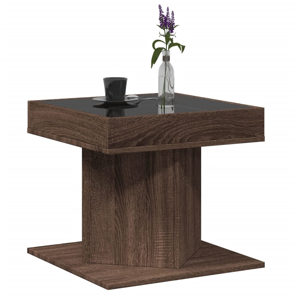 LED Coffee Table Brown Oak Effect 50x50x45 cm Wood Based Material