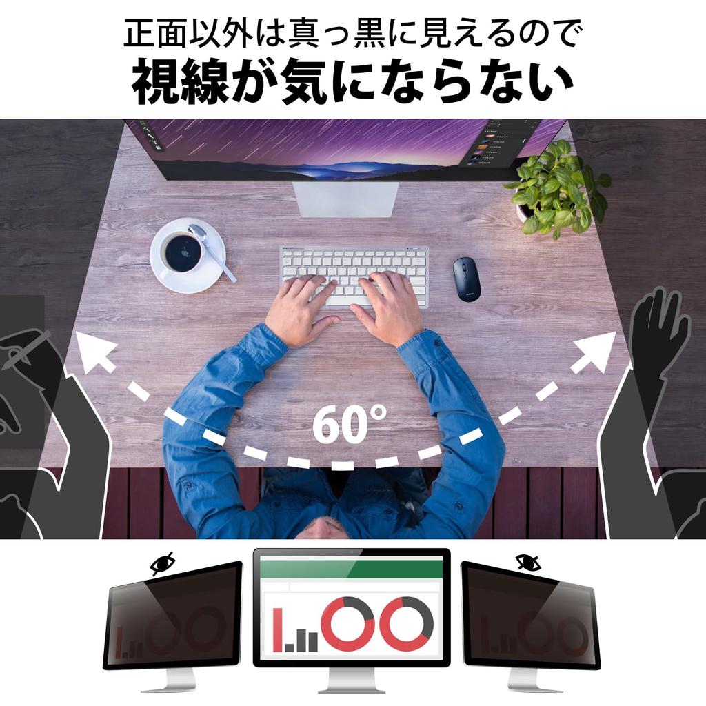 ELECOM EF-PFK16W10 LCD Protective Filter, Anti-Peep, 16-inch (16:10) Screen Size, Anti-Static, UV Protection, Antibacterial