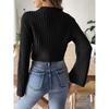 Women S Cropped Mock Neck Flared Sleeve Pullover Sweater