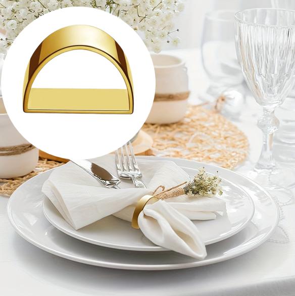 D Type Gold Napkin Rings Alloy Made 1 cm Diameter Compatible with Folded Napkins for Everyday and Formal Dining