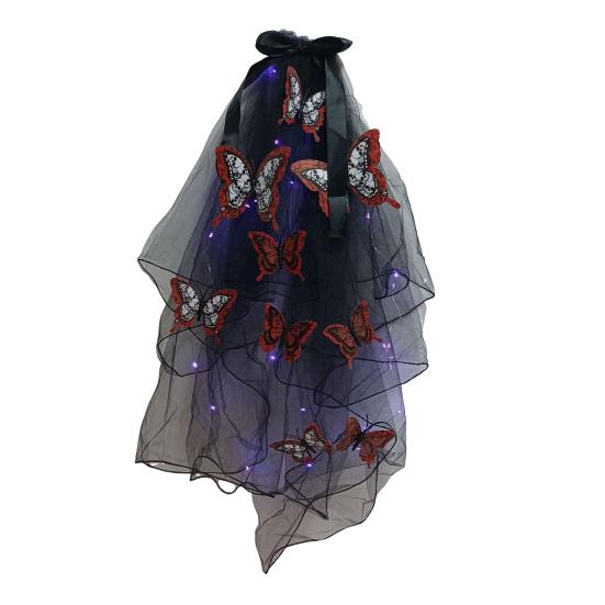 LED Skull Gothic Hairveil Luminous Headband Veil Hairpin with Butterflies Women Ghost
