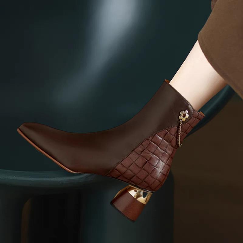 British Style Shoes Short Boots for Women Elegant Ankle Boots High Heel Thick Heel Square Toe Chelsea Boots 2024 Spring Autumn