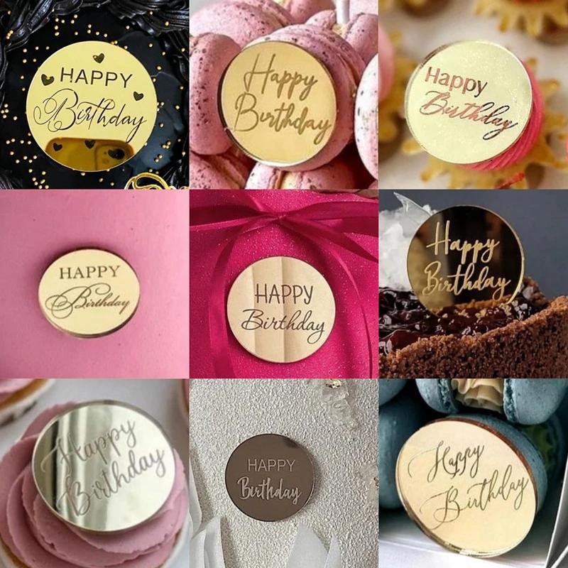 10pcs Acrylic Happy Birthday Cake Toppers Cake Decoration Disc Round Cupcake Toppers for Various Birthday Party Cake Decor