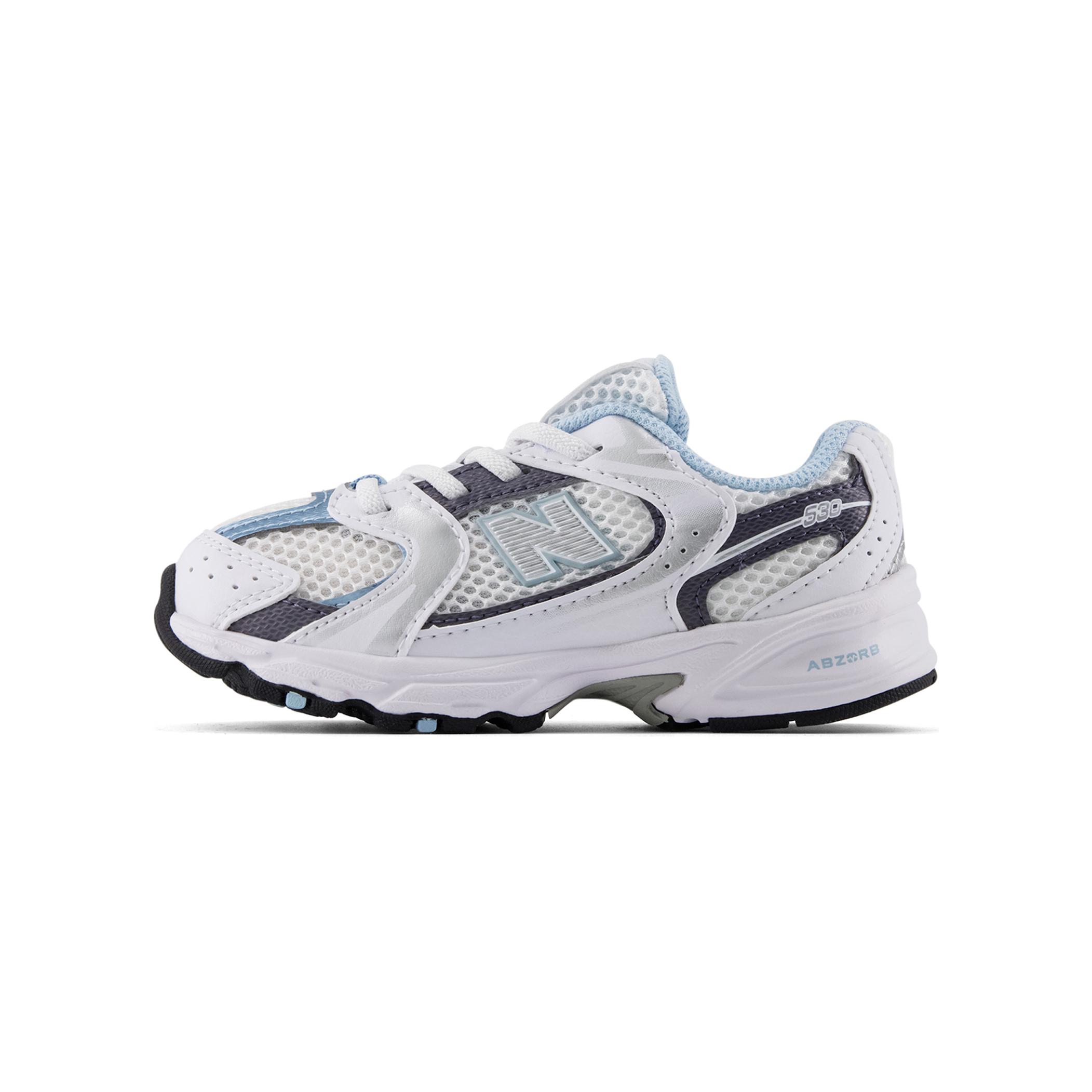 

New Balance 530 Bungee Toddler белые светло-хромовые синие детские кроссовки темно-арктическо-серые IZ530RA 25