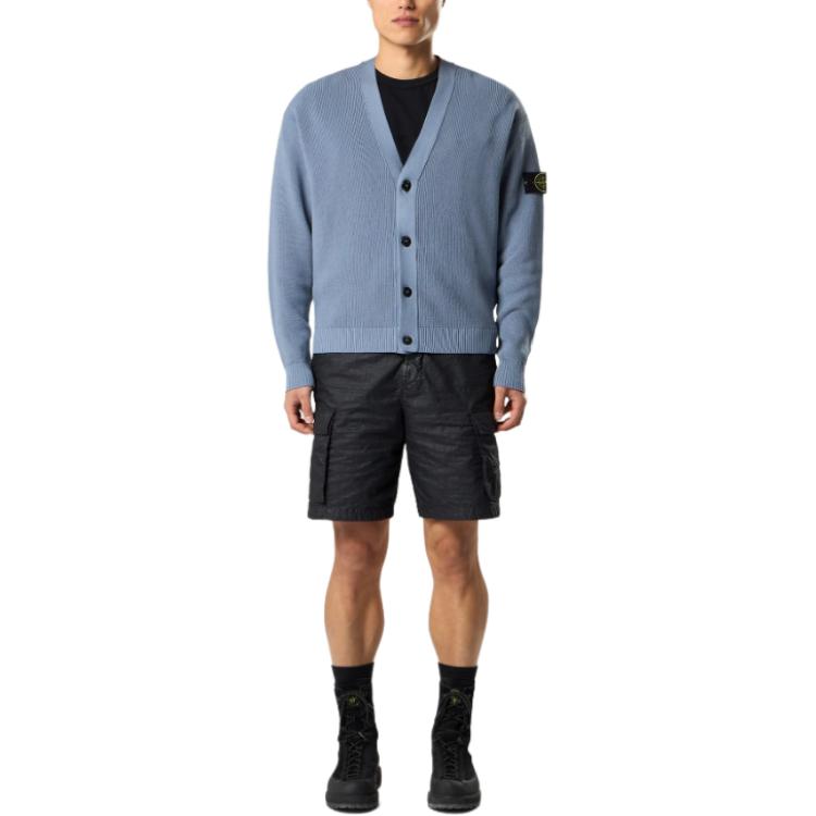 Stone Island Badge V-Neck Loose Fit Single-Breasted Long Sleeve Knit Sweater Men sweater L1S155100009S00D8-V0024