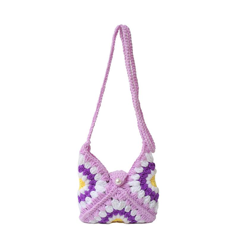Sac à Bandoulière Sac en Crochet Fleur Sac Tricoté Bohème Tournesol Sac Bandoulière au Crochet Grande Capacité Sacs de Rangement Plage Plage