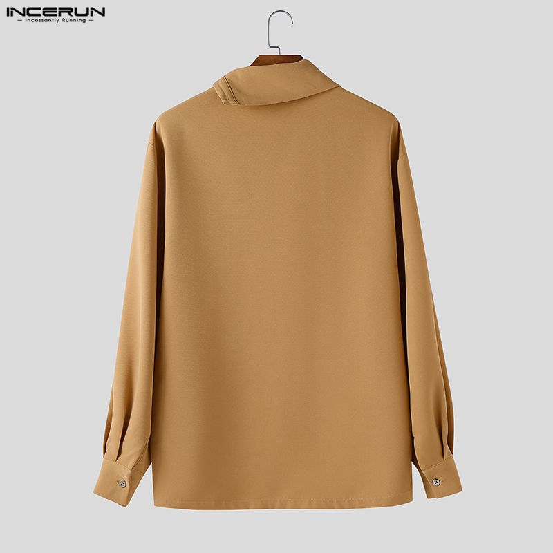 INCERUN Oversized Men Irregular Lapel Neck Long Sleeve Solid Loose Casual Shirts