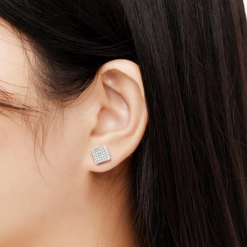 Moissanitové diamantové neobvyklé čtvercové halo náušnice pro ženy certifikované ryzí stříbro 925 trendy jemné výroční šperky