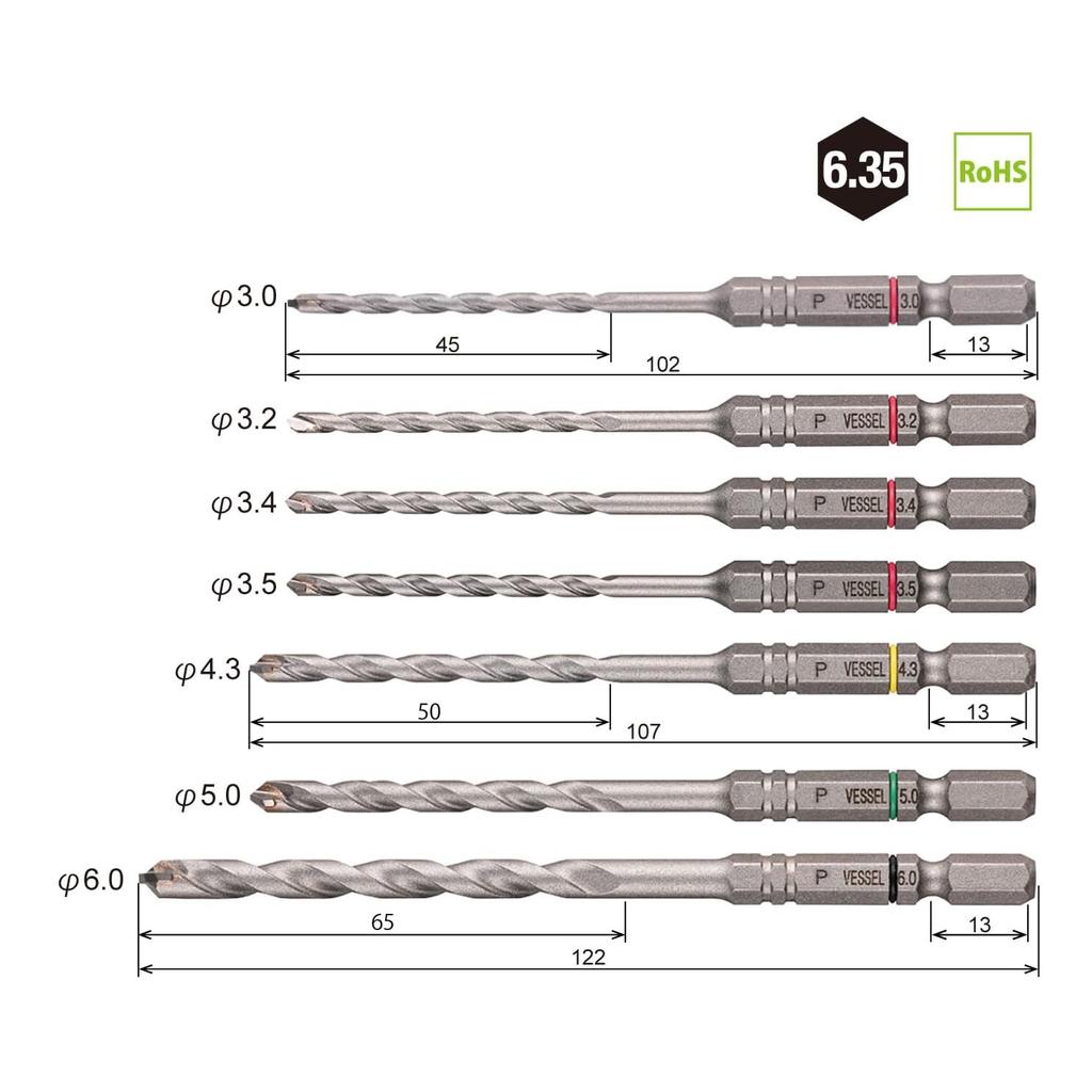 VESSEL Porcelain Tile Drill Bit Set 7 Pcs with Pouch APD7S-1