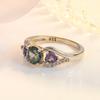Double Heart-shaped Diamond Ring with Colorful Diamonds, Personalized and Fashionable Tree Vine Colorful Bead Diamond Ring