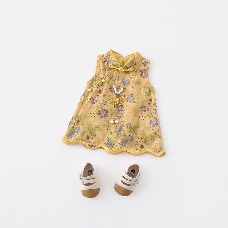 New Chinese Style Floral Infant Baby Cheongsam Romper Summer Unisex One Piece Bodysuit 66cm