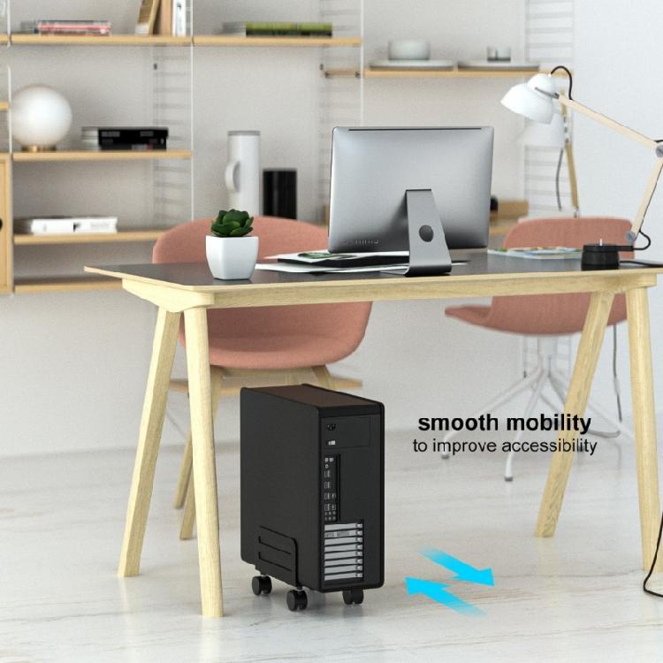 Steel Rolling Computer Tower Stand Adjustable Width Mobile CPU Cart With Lockable Casters Under Desk