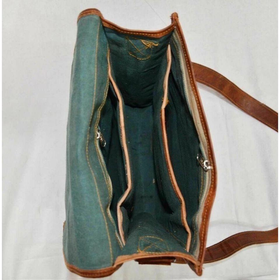 Men's Genuine Vintage Fat Stich Leather Messenger Shoulder Laptop Bag Briefcase
