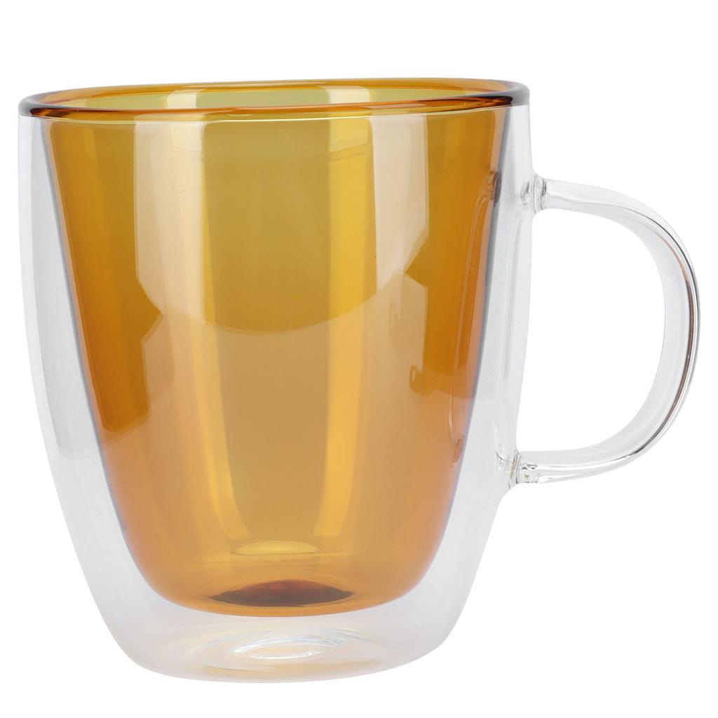 2Layer Cylindrical Coffee Cup HeatResistant Transparent Milk Mug for Home School (Lake Green Liner )