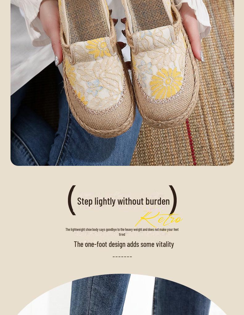 Damskie etniczne lniane buty codzienne - lekkie, antypoślizgowe, oddychające, z miękką podeszwą na wiosnę i jesień