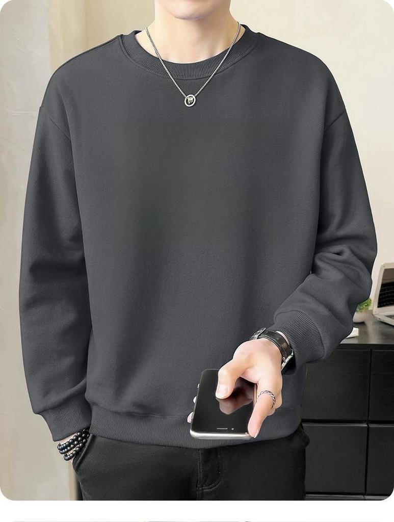 2025 Autumn/Winter Unisex Velvet-Lined Long-Sleeve Round-Neck Hoodie Base Layer