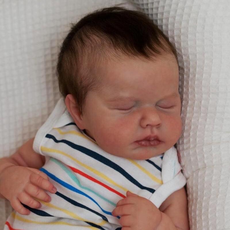 Sleeping Doll Re-born Baby Girl Eyes Close Handmade White Skin New Born Girl in Jumper- Vinyl Doll for Kid Collectors