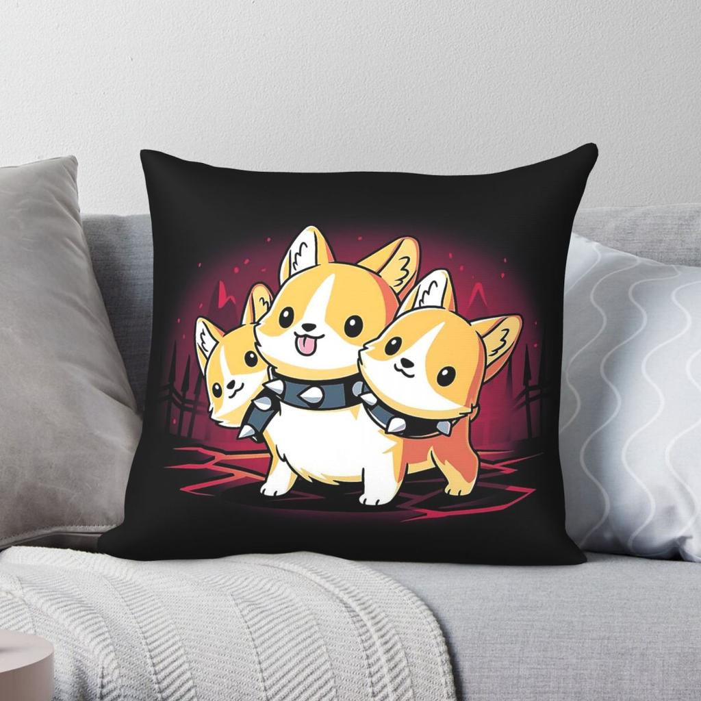 Corgi Cerberus Square Pillowcase Polyester Linen Velvet Printed Zip Decor Sofa Seater Cushion Cover Wholesale X
