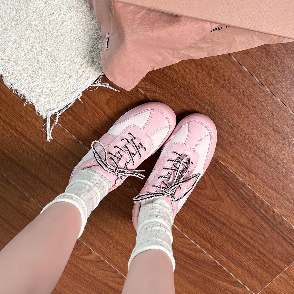 

Grape mother has the same inner height-increasing moral training shoes~ retro mandarin duck shoelaces spliced mesh breathable casual white shoes for 40 розовый