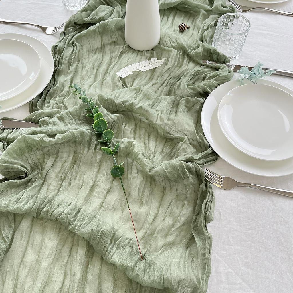Bohemian Ruffled Table Runner - Crinkle Twist Style Table Flag for Wedding & Party Decor