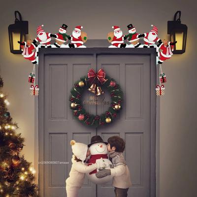 Decoración Colgante de Marco de Puerta de Navidad Madera Papá Noel Alce Gnomo Navideño Adorno de Esquina de Puerta Navidad Año Nuevo Atrezzo Decorativo