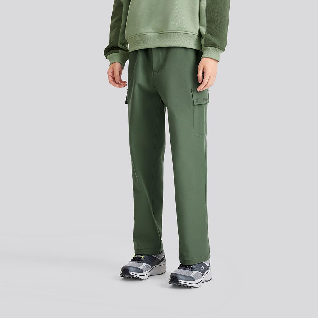 Skechers Solid Color Outdoor Sports Straight Leg Mid Rise Elastic Waist Casual Pants Men Bottoms Army-Green L424M047-031F