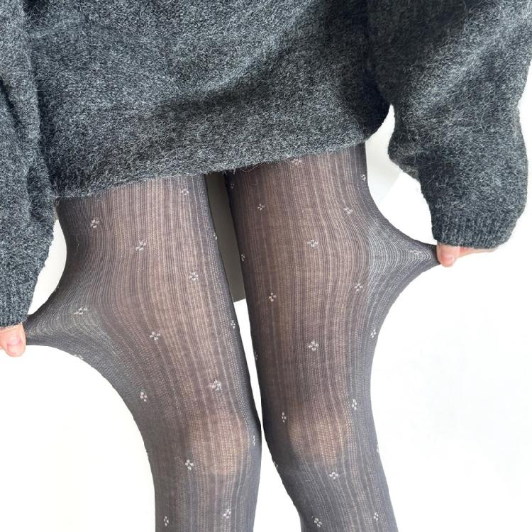 Women's Ribbed Cotton Tights with Flower Pattern High Elasticity Warmth Semi Opaque Pantyhose Slimming Leggings Hosiery