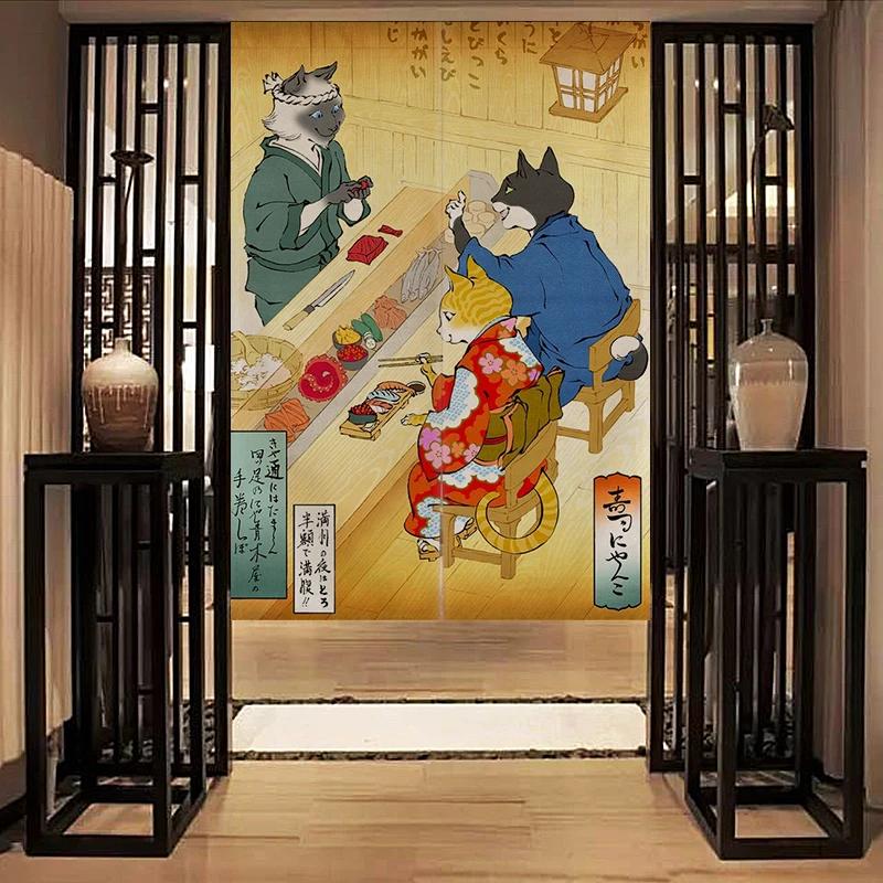 Nordic Door Partition  Kitchen Snack Shop Restaurant CurtainJapanese Sushi Dharma Fish Door Curtain Printing Bedroom Window