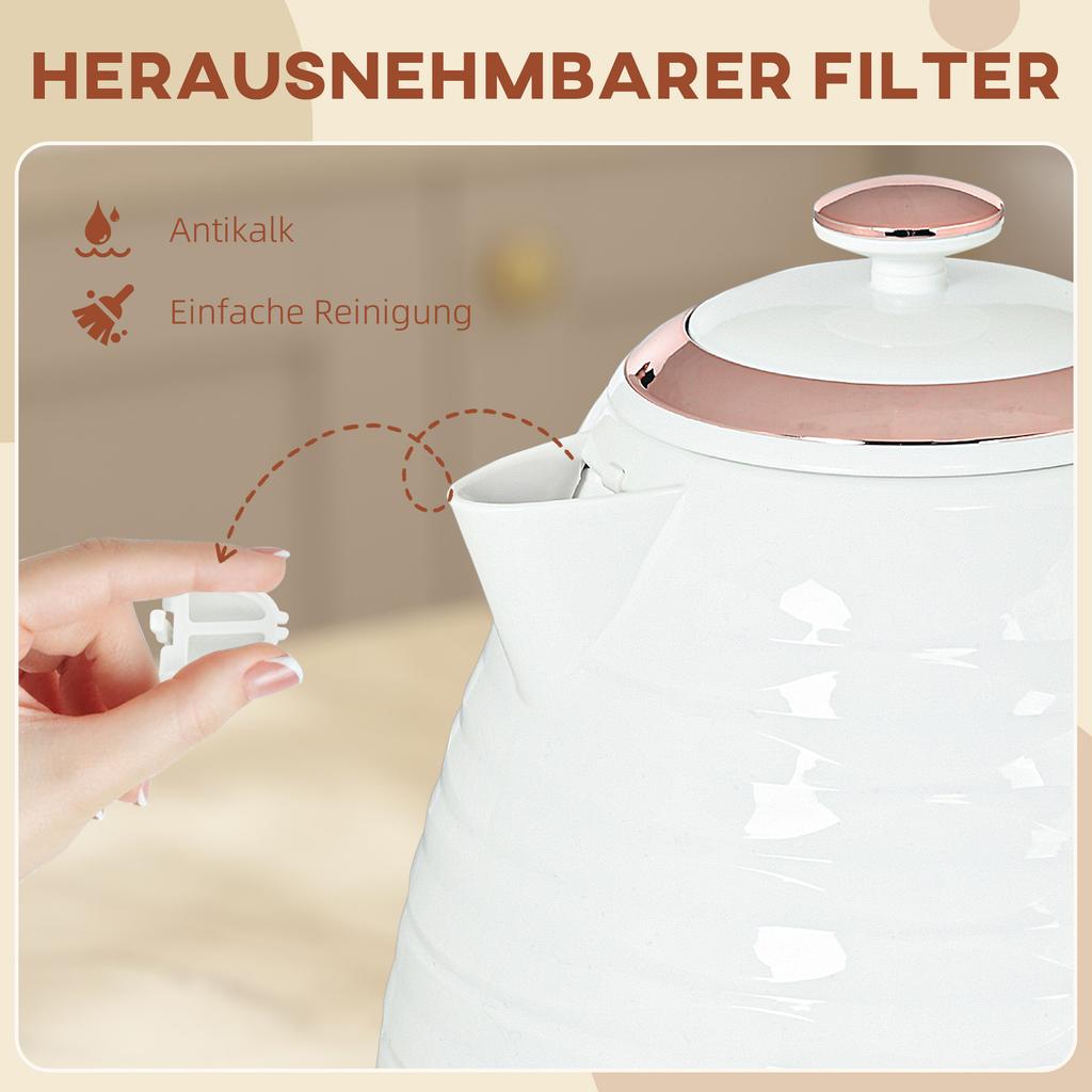 Electric kettle, 1.7L, 2.2kW, quick-boil function with removable washable anti-scale filter