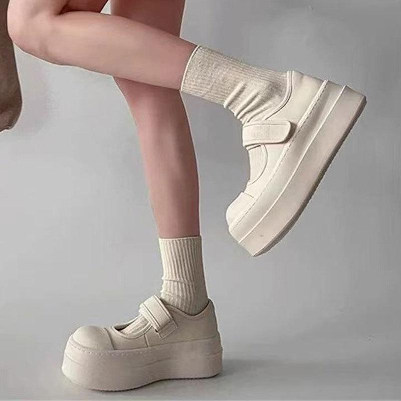Autumn Mary Jane Women's Shoes Platform Heightening Small White Shoes Breathable Hollow Shoes with Skirts Versatile Casual Lazy Shoes