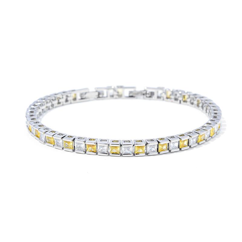 Prinzessin Fang Farbverlauf Edelstein Regenbogen Voll Diamant Kette Platiniert Platinfarbe Saphir Zirkon Temperament Armband Damen