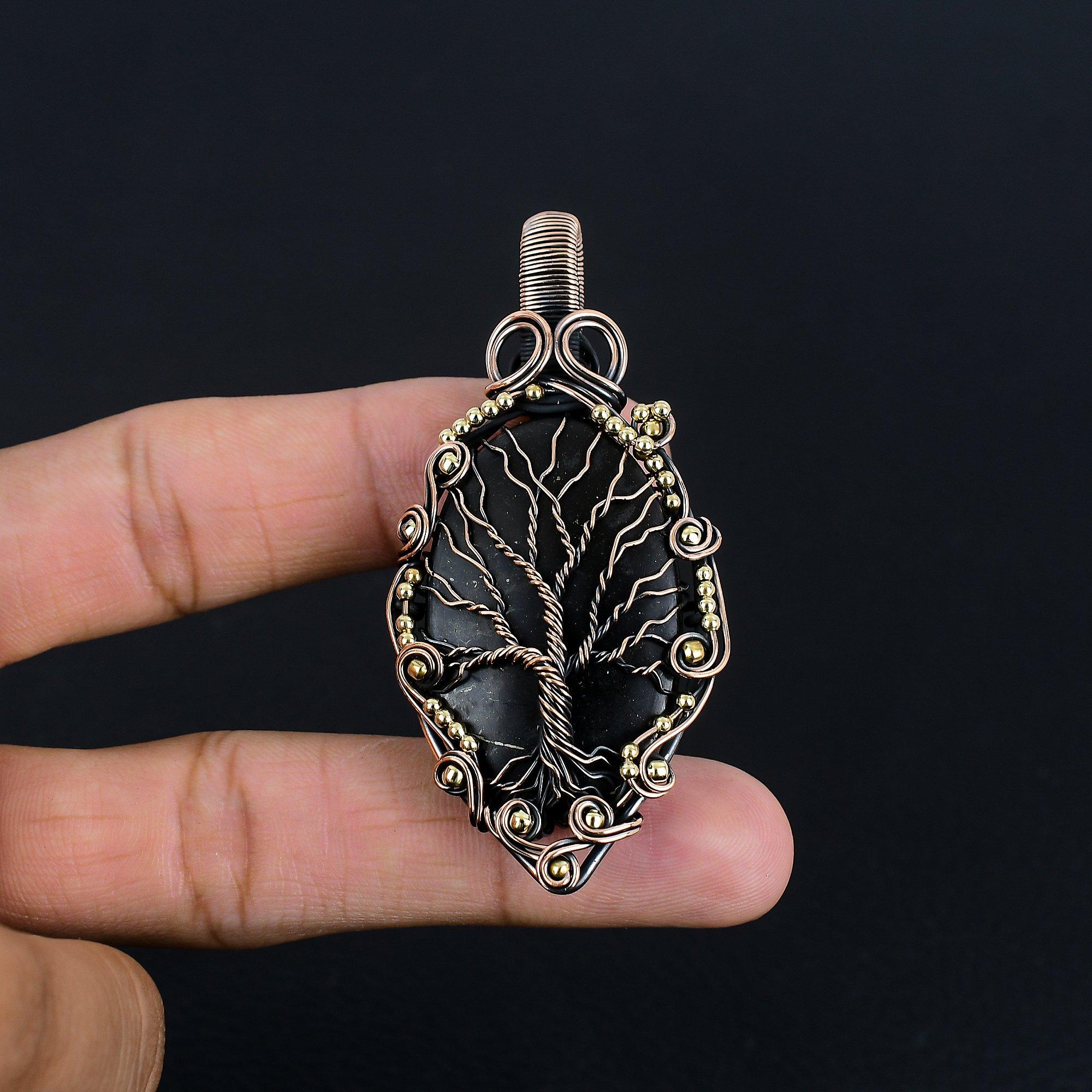 

Кулон из шунгита, ювелирное изделие из драгоценного камня, обернутое медной проволокой 999 пробы, кулон ручной работы, для Дня благодарения 2.79 Inches