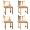 Chaises de jardin lot de 4 avec coussins Bois de teck massif