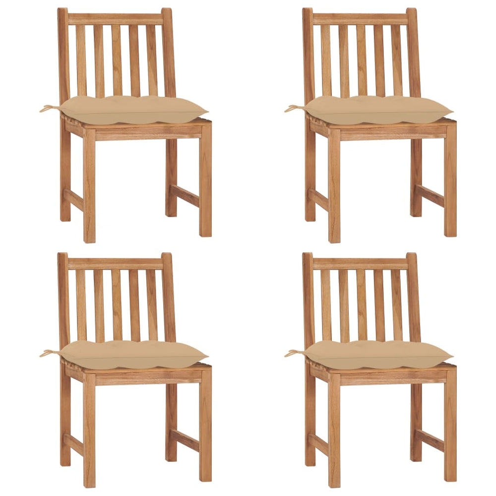 Chaises de jardin lot de 4 avec coussins Bois de teck massif