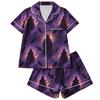 Damen 2-teiliges Pyjama-Set mit kurzärmeligem Knopfleisten-Oberteil und Shorts, weiche bequeme Nachtwäsche für Feiertage und Freizeit