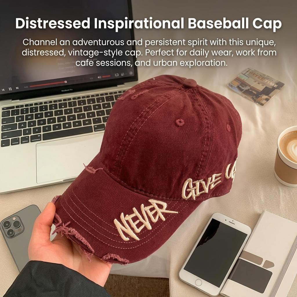 Embroidered Cross Washed Baseball Cap with Holes Punk Style Adjustable Streetwear Hat for Unisex