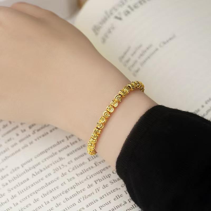 Adjustable Gold Plated Tone Beaded Bracelet Tarnish Resistant Minimalist Fashion Jewelry for Women Daily Wear Gift