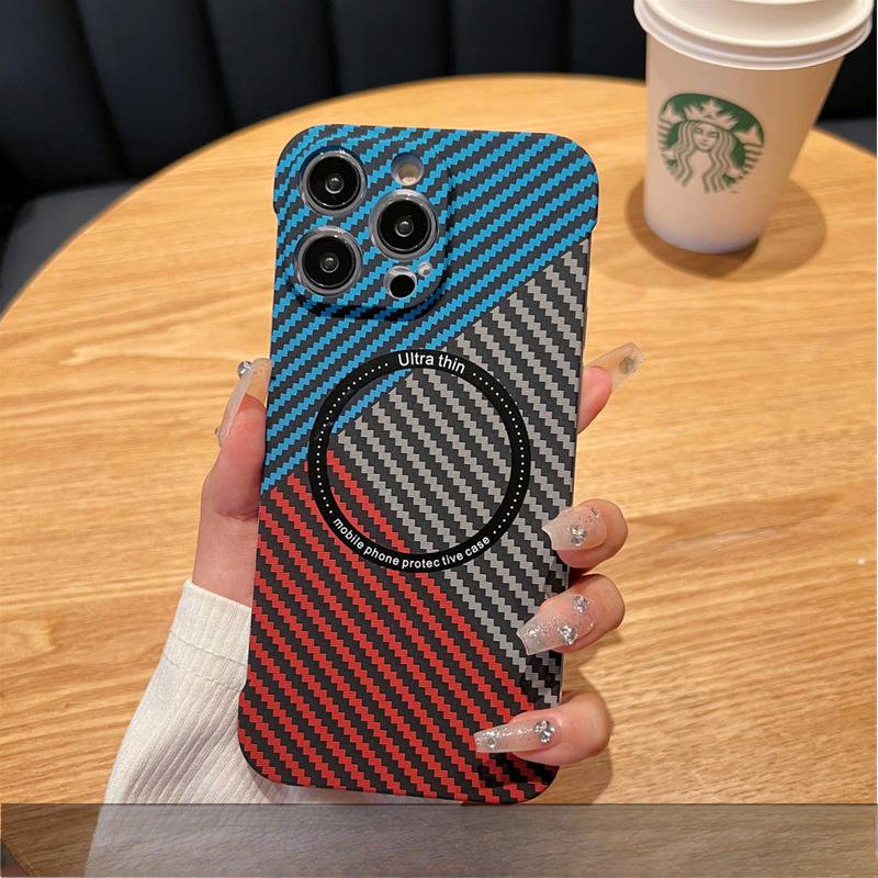 Carbon Fiber Texture Is Suitable for Apple 14promax Phone Cases, Iphone13 Anti-drop 12 Borderless Magnetic Protective Cases