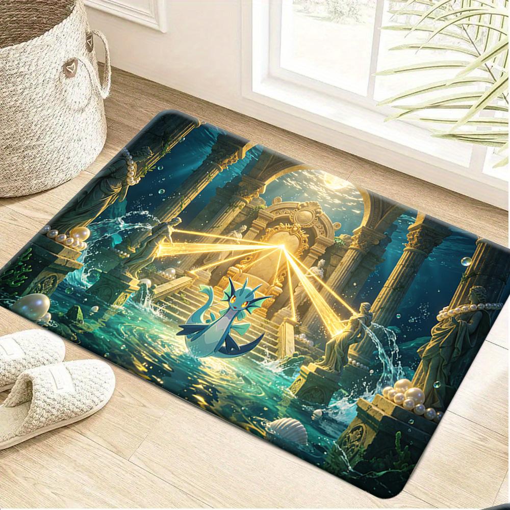 Pokemon Eevee in Golden Pokeball Art Print Non-Slip Doormat, Absorbent Floor Mat for Home Decor