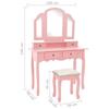 VidaXL Ensemble de coiffeuse et tabouret Rose 100x40x146 cm Paulownia