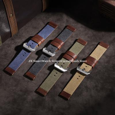Canvas Leather Watch Strap 20mm 22mm 24mm for Panerai Green Blue Handmade Military Watchband Men Women for Omega Watch Bracelet