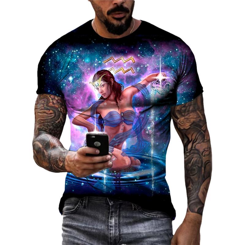 

Новые индивидуальные футболки с рисунком «Созвездие», летние модные повседневные футболки с круглым вырезом и короткими рукавами с 3D принтом, топы 6XL