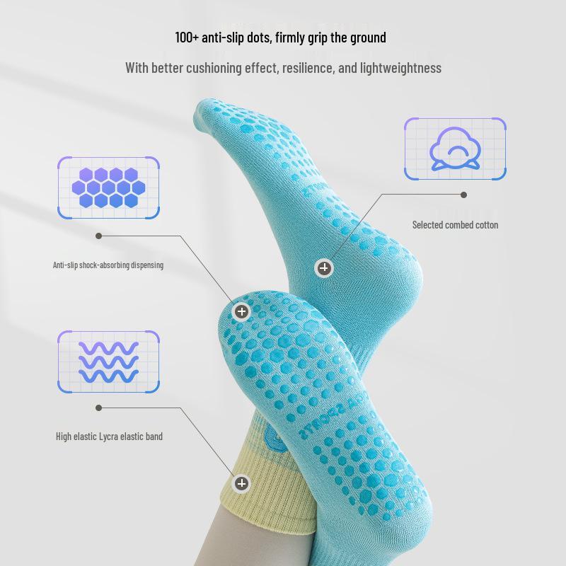 Chaussettes de Pilates Yoga Antidérapantes pour Femmes - Design Mi-Mollet Absorbant la Sueur pour les Entraînements de Printemps et d'Automne