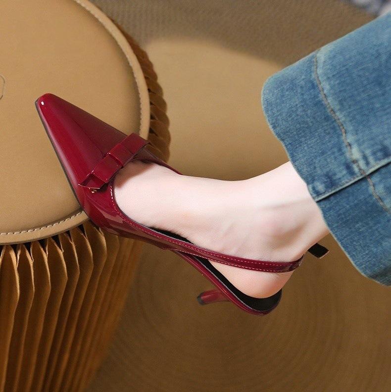 Baotou sandals pointed bow high heels rear strap stiletto workplace work shoes