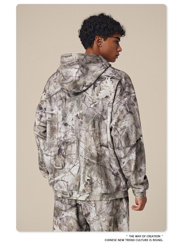 Men's Autumn 2025 Y2K Camouflage Hoodie - American Trendy Desert Tree Branch Design