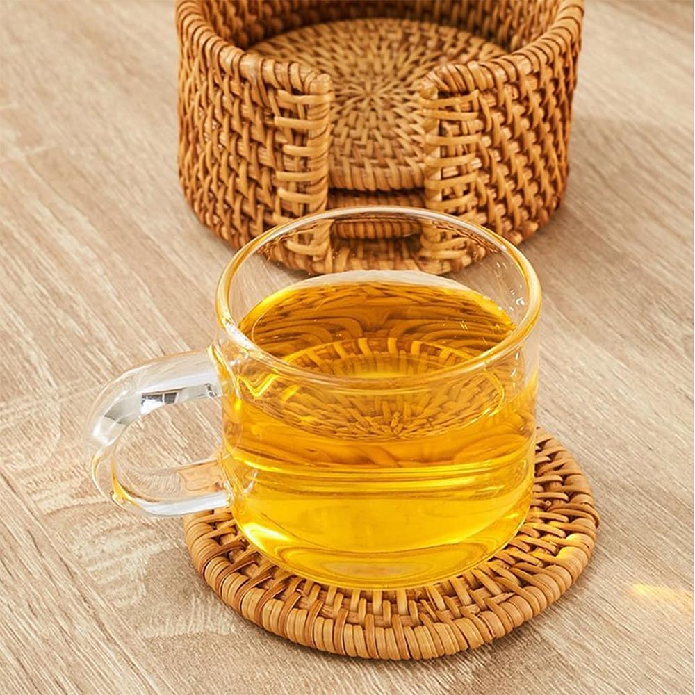6pcs/set Handmade Rattan Table Mat Creative Placemat Heat Insulating Non-Slip Coaster for Dining Table Bowl Plate
