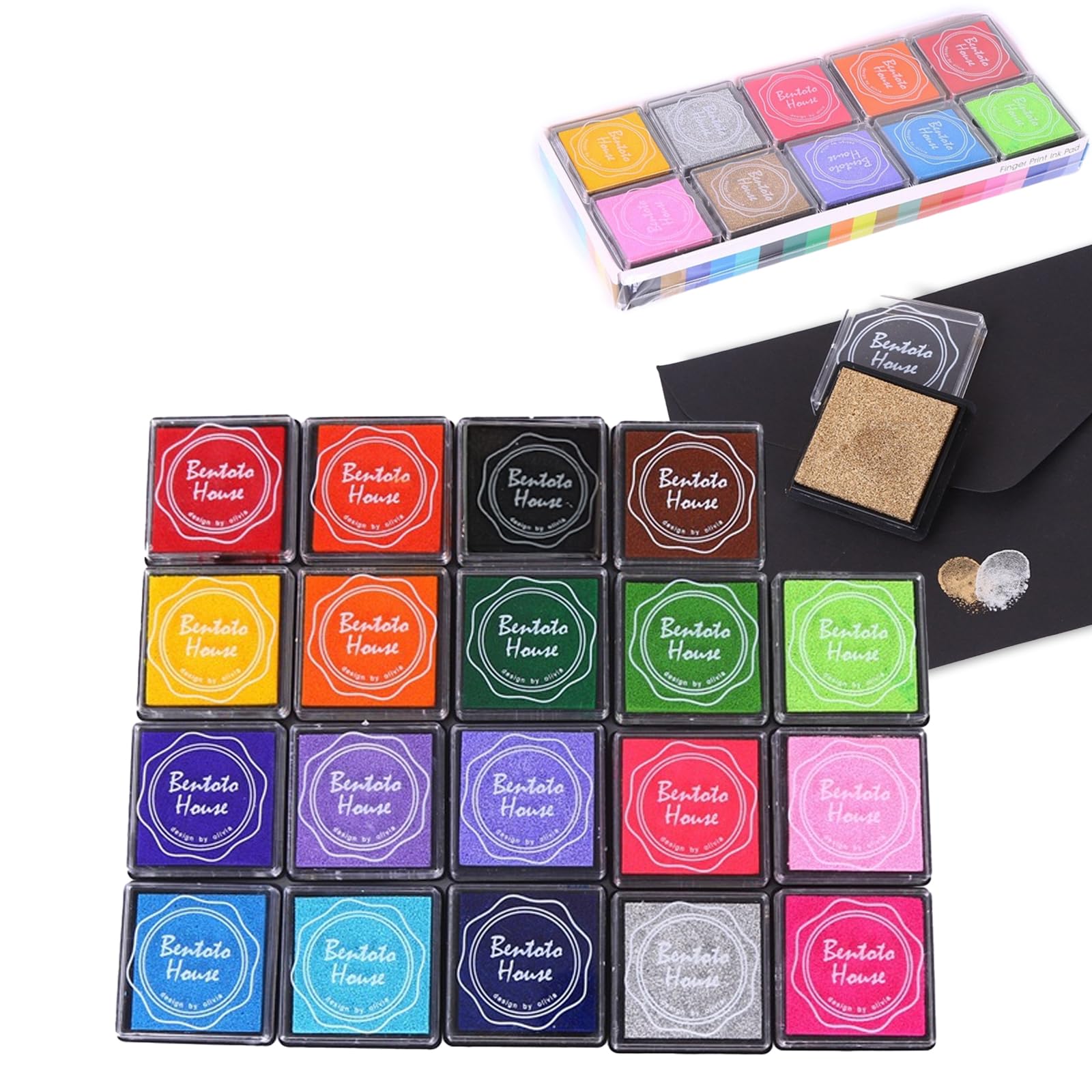 

KASELIN Stamp Pad Rich Highly Vibrant Colorful Stamp Perfect for Handmade Finger Ink and Great for Message New and Educational 20-Color Set, Colors,